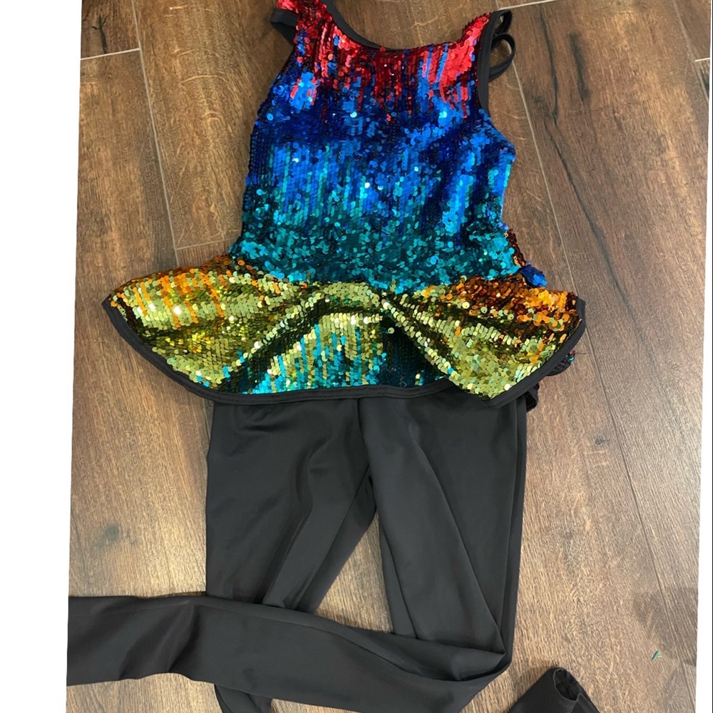 Weissman girls MC dance costume sequins leotard unitard with leggings built in